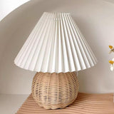 Table Lamp Rattan Pleated Aesthetic Vintage Lamp Bedside Nightstand Mini Lamp for Bedroom Living Room Side Table
