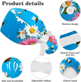 Scrub Surgical Hat,Cycling Hat with Buttons and Cotton Sweatband,Peach Blossom Spring Butterfly