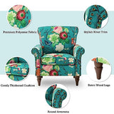 HULALA HOME Modern Wingback Accent Chair with Wood Legs & Removable Cushion, Comfy Upholstered Armchair with Nailhead Trim, Floral Pattern Single Sofa Chair for Living Room Bedroom, Blue