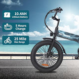 Folding Electric Bike for Adults, 20??3.0 Fat Tire Electric Bicycle, 374.4Wh Battery Ebike, 20MPH Electric Cargo Bike with LCD Color Display & 6 Speed Gears (Fits for 5’0+)