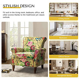 HULALA HOME Modern Wingback Accent Chair with Wood Legs & Removable Cushion, Comfy Upholstered Armchair with Nailhead Trim, Floral Pattern Single Sofa Chair for Living Room Bedroom, Blue