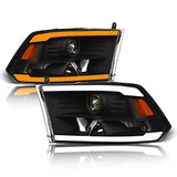 Alpha Owls 8710401 Crystal Headlights With Switchback Sequential LED Light Bar & Startup Light – Black Amber Fits 2009-2018 Dodge Ram 1500 2500 3500/2019-2023 Classic Halogen Models