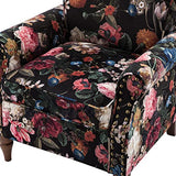 HULALA HOME Modern Wingback Accent Chair with Wood Legs & Removable Cushion, Comfy Upholstered Armchair with Nailhead Trim, Floral Pattern Single Sofa Chair for Living Room Bedroom, Blue