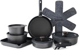 SENSARTE 17 Piece Ceramic Pots and Pans Set, Nonstick Detachable Handle Cookware, Induction Kitchen Cookware Set with Removable Handle, Dishwasher ?? Oven Safe (Gray)