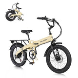 Folding Electric Bike for Adults, 20??3.0 Fat Tire Electric Bicycle, 374.4Wh Battery Ebike, 20MPH Electric Cargo Bike with LCD Color Display & 6 Speed Gears (Fits for 5’0+)