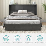 BALUS Murphy Bed Cabinet,Queen Murphy Bed with Tri-fold Mattress & USB Charging Station,Modern Wall Chest Beds with Folding Night Stand Trays and Storage Drawers for Bedroom Living Room,Grey-Blue